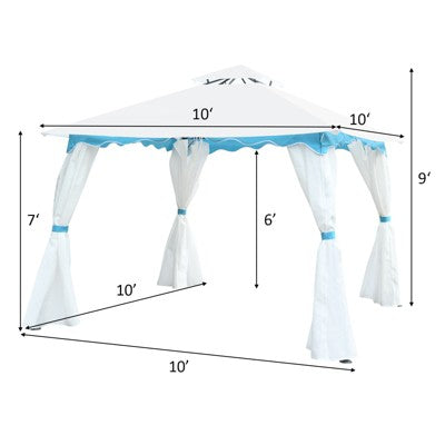  Tangkula 2 Tier 10'x10'Patio Steel Gazebo Outdoor Canopy Tent Steel Frame Shelter Awning W/Side Walls For Patio Yard Garden