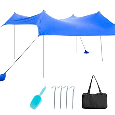  Tangkula 7'x7' Beach Tent Canopy W/ 4 Poles Sandbag Anchors UPF50+ Blue/Green/Purple
