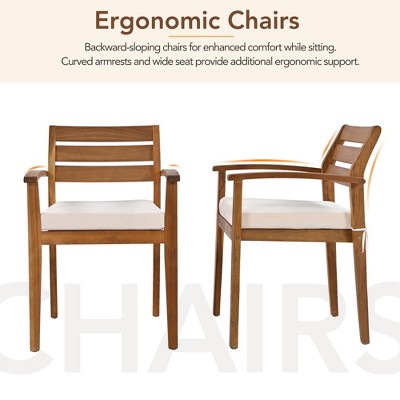  GO Outdoor Wood Dining Set For 7-8 Person, Outdoor Dining Furniture With Removable Cushions, Ergonomic Chairs And Bench, Thicker Table, Nature