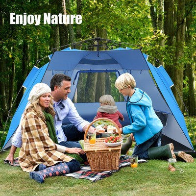  Costway 3-4 Person Easy Pop Up Beach Tent UPF 50Plus Portable Sun Shelter Orange/Blue