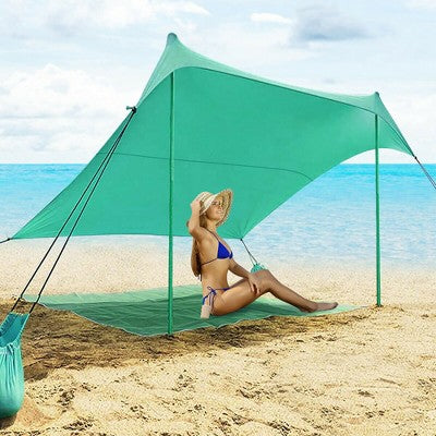  Costway Family Beach Tent Canopy W/ 4 Poles Sandbag Anchors 7'x7' UPF50+ Green