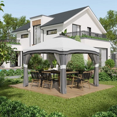  Outsunny 10' X 10' Pop Up Canopy With Nettings, Foldable Party Tent With Wheeled Carry Bag And 4 Sand Bags