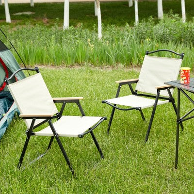  Airsurfer 2-Pack Folding Outdoor Chairs, Portable Armrest Chairs For Camping, Beach, BBQ, Patio & Indoor Use, No Assembly – Beige