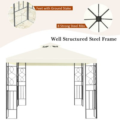  Tangkula 2-Tiers 10'x10'Outdoor Canopy Gazebo Art Steel Frame Party Patio Large Canopy Gazebo W/Netting
