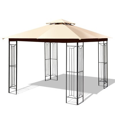  Costway 10' X 10' Patio Canopy Gazebo Outdoor 2-Tier Steel Tent Heavy-Duty L-Shaped