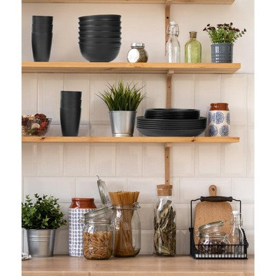  Itopfox 24-Piece Dinnerware Set For 6, Unbreakable Wheat Straw Plates & Bowls, Dishwasher & Microwave Safe, RV, Beach House & Daily Use, Black