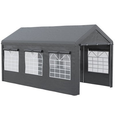  Outsunny 10' X 20' Carport & Party Tent, Height Adjustable Portable Garage With Mesh Windows For Parties, Wedding And Events