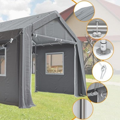  Carport Canopy Heavy Duty Waterproof UV Resistant Portable Garage 4 Doors & 4 Windows Carport With Removable Sidewalls For Car Truck Boat Storage
