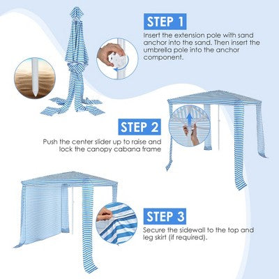  Costway 6.6' X 6.6' Foldable Beach Cabana Easy-Setup Beach Canopy W/ Carry Bag Navy\Blue