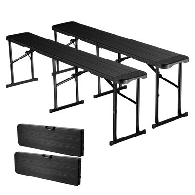  VEVOR Plastic Folding Bench, 6 Ft Portable Bench For Outdoor Picnic Party Camping Dining, Foldable Smooth HDPE Seat, Black