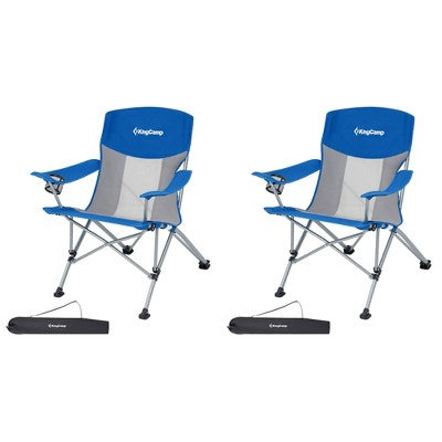  KingCamp Mesh Oversized Outdoor Folding Lounge Chair With Cupholder And Carry Bag For Camping, Sporting Events, Or Tailgating, 2 Pack, Blue/Grey