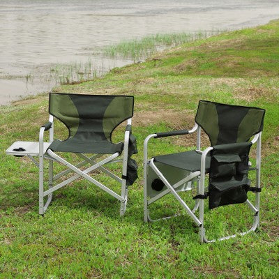  YUHAO 2PCS Outdoor Storage Pockets Lightweight Oversized Directors Chair，Padded Folding Outdoor Chair For Camping Picnics Fishing，Green