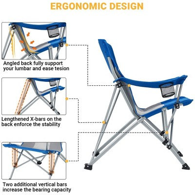  KingCamp Mesh Oversized Outdoor Folding Lounge Chair With Cupholder And Carry Bag For Camping, Sporting Events, Or Tailgating, 2 Pack, Blue/Grey