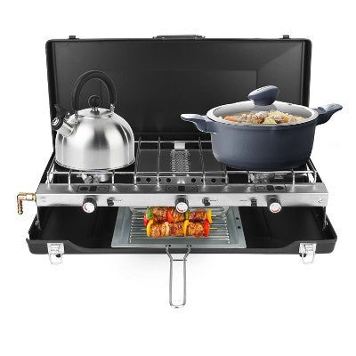  KTMBDW 3-Burner Propane Camping Stove 20000 BTUs, Portable Camp Stove With 3 Adjustable Burners And Push-Button Instant Ignition, Black