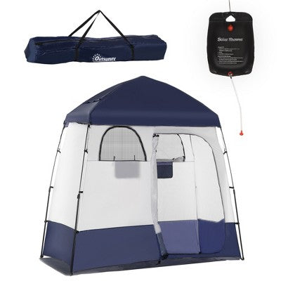  Outsunny Shower Tent, Pop Up Privacy Shelter For Camping, Dressing Changing Room W/ 2 Rooms, Shower Bag, Floor And Carrying Bag