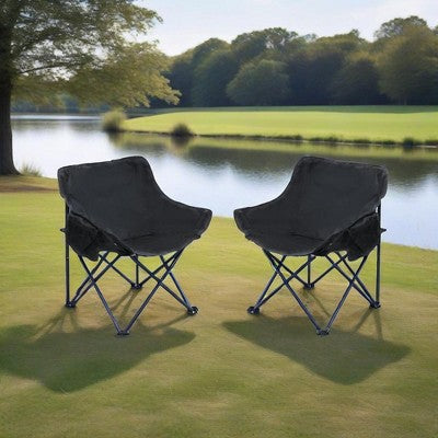  Sevobal Outdoor Portable Chairs 2PCS Folding Camping Chair Set With Side Pocket And Carry Bag For Patio Lawn Garden Deck, Black, 16.5"*20.1"*25.6"