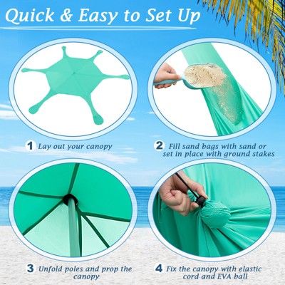  Tangkula 20 X 20 FT Beach Tent Beach Canopy W/ UPF50+ Sun Protection Carrying Bag & Sand Shovel Aluminum Pole & 6 Ground Stakes Blue/Green