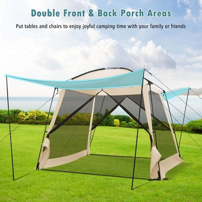  Costway Screen Dome Camping Tent For 6-8 People With 4-Side Mesh Walls Carrying Bag