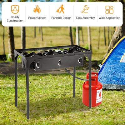  Tangkula Outdoor 3-Burner Stove High Pressure Propane Gas Camp Stove 225,000 BTU