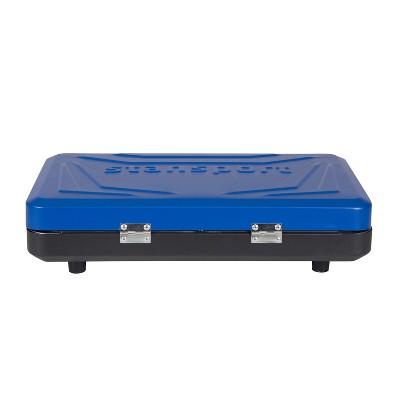  Stansport Double Burner Stove Piezo Ignition With Drip Pan Blue